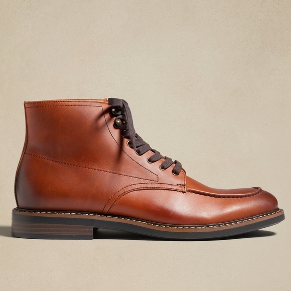 NWT! Banana Republic Men’s Heritage Moc Toe Boot Shoes Brown Leather Sz … - Picture 1 of 9